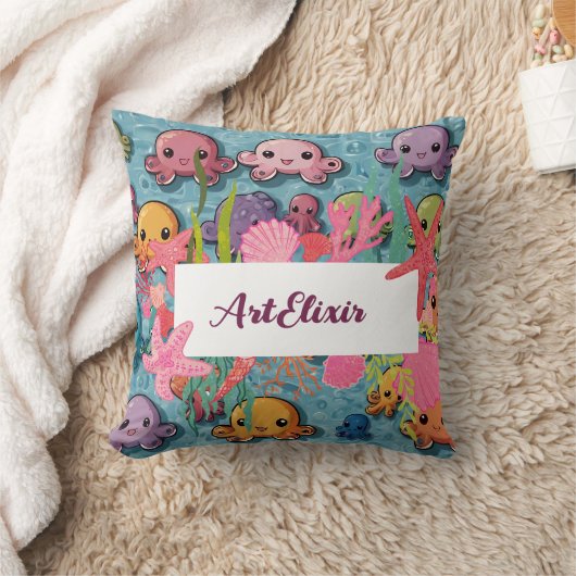 Kawaii Octopus Patroon Print Kussen (Deken)