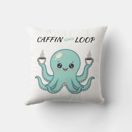 Kawaii Octopus Pillow - Caffin Loop Coffee Vibes Kussen (Achterkant)