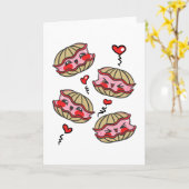 Kawaii Oesters Verliefd Valentijn Kaart (Gele Bloem)