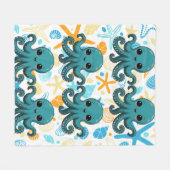 Kawaii Onder het Zee Octopus Pattern Fleece Deken (Voorkant (Horizontaal))