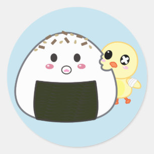 Kawaii "Onigiri" Rijstbal met Ejiki de Chick Ronde Sticker