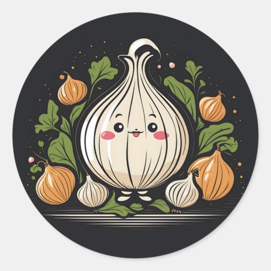 Kawaii Onion Keuken Ronde Sticker (Voorkant)