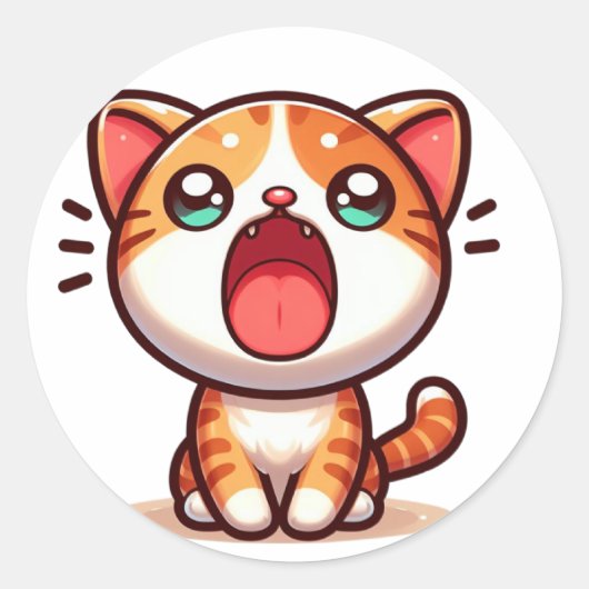 Kawaii Oranje kat Ronde Sticker (Voorkant)