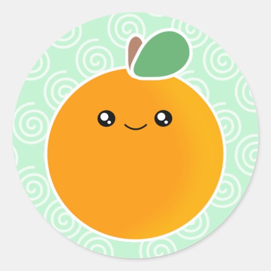 Kawaii Oranje Ronde Sticker (Voorkant)