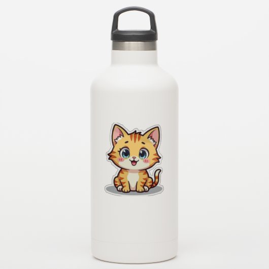 Kawaii Oranje Tabby Kitten met Hartogen Sticker (Waterfles)