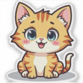 Kawaii Oranje Tabby Kitten met Hartogen Sticker (Voorkant)
