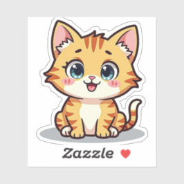 Kawaii Oranje Tabby Kitten met Hartogen Sticker