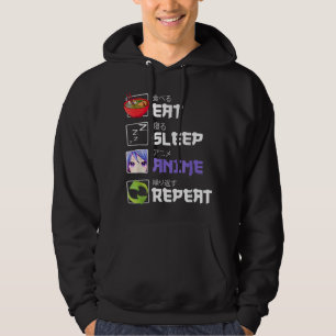 Kawaii Otaku Manga Eat Sleep Anime Herhaal Kanji F Hoodie