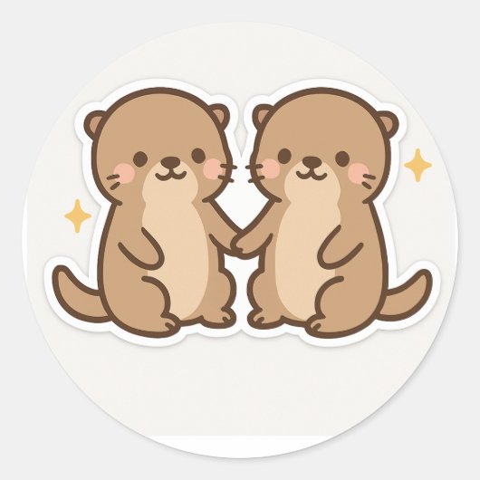 Kawaii Otters Holding Hands Sticker (Voorkant)