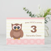 Kawaii Owl Birthday Party Invitations Kaart (Staand voorkant)