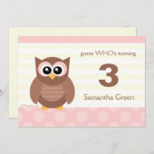Kawaii Owl Birthday Party Invitations Kaart (Voorkant / Achterkant)