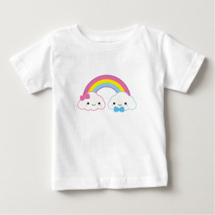 Kawaii paar wolken met regenboog