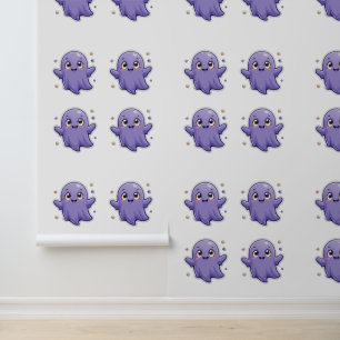 Kawaii Paarse Ghost Wallpaper Schattige Spooky Wal Behang