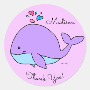 Kawaii Paarse Whale Gepersonaliseerd Ronde Sticker