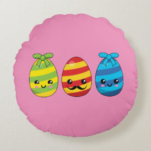 Kawaii Paaseieren met ribbons Rond Kussen