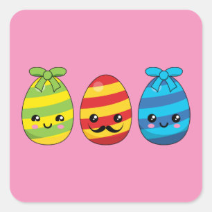 Kawaii Paaseieren met ribbons Vierkante Sticker