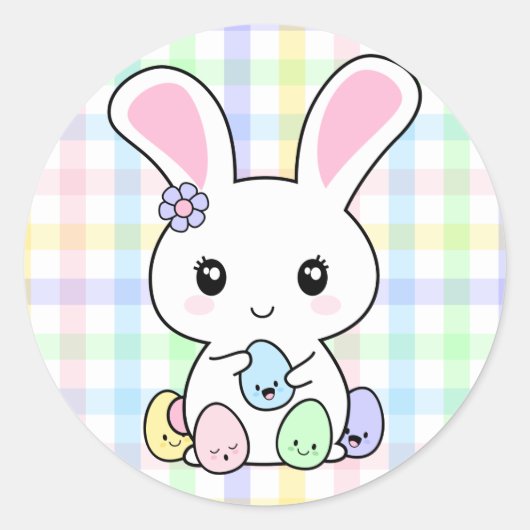 Kawaii Paashaas Ronde Sticker (Voorkant)