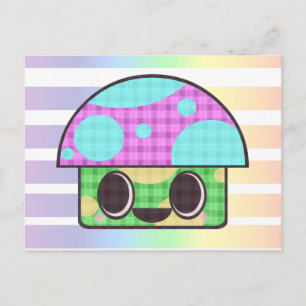 KAWAII PADDENSTOEL SHROOM GINGHAM PATCHWORK PLAID BRIEFKAART