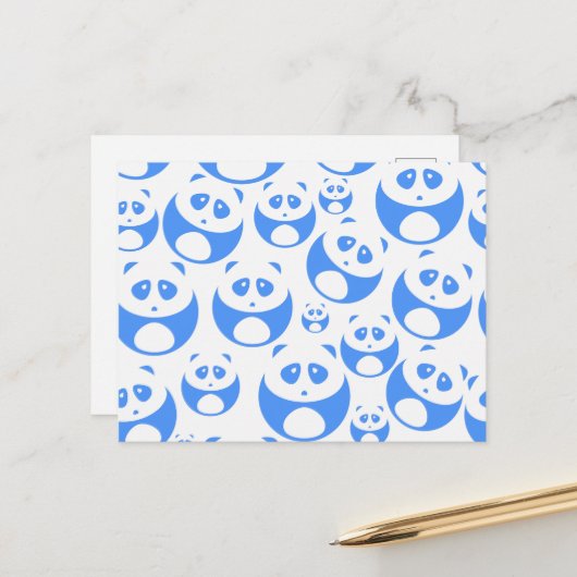 Kawaii Panda Baby Blue en WhitePattern Briefkaart (Voorkant / Achterkant in situ)