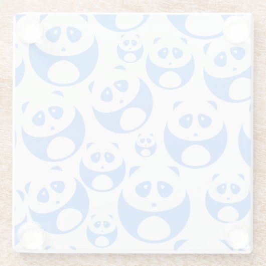 Kawaii Panda Baby Blue en WhitePattern Glazen Onderzetter (Achterkant)