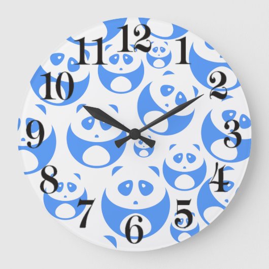 Kawaii Panda Baby Blue en WhitePattern Grote Klok (Voorkant)