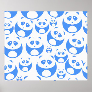 Kawaii Panda Baby Blue en WhitePattern Poster