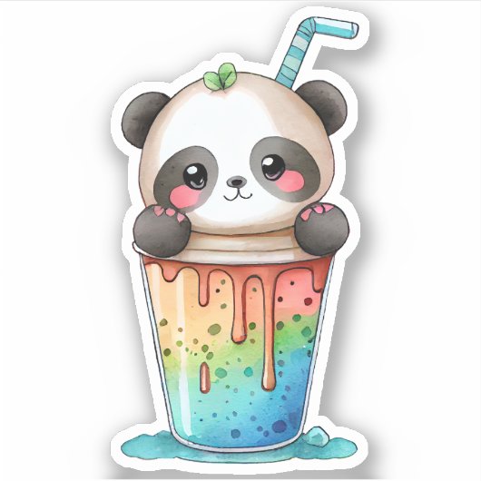 Kawaii Panda Drink Sticker (Voorkant)