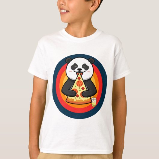 Kawaii Panda Eating Pizza Boba Tea T-shirt (Voorkant)