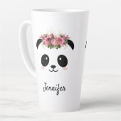 Kawaii panda een schattige koningin met als person latte mok (Linkerhoek)