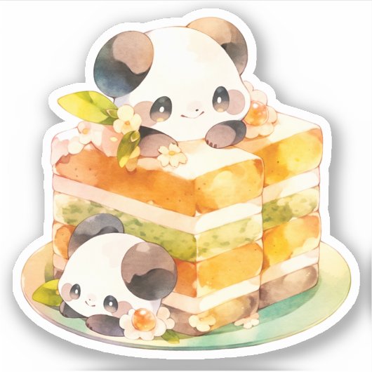 Kawaii Panda en Cake Sticker (Voorkant)