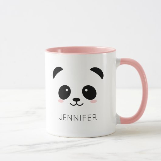 Kawaii panda gezicht gepersonaliseerd roze mok (Rechts)