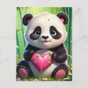 Kawaii Panda houdt hart vast in een bamboebos Briefkaart