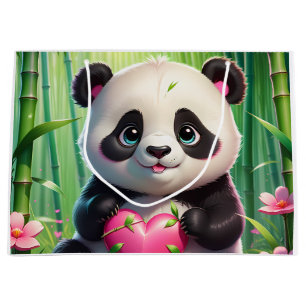 Kawaii Panda houdt hart vast in een bamboebos Groot Cadeauzakje
