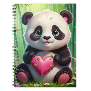 Kawaii Panda houdt hart vast in een bamboebos Notitieboek