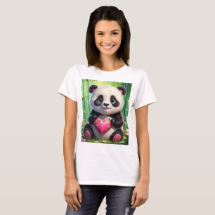 Kawaii Panda houdt hart vast in een bamboebos T-shirt