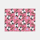 Kawaii Panda op Roze Fleece Deken (Voorkant (Horizontaal))