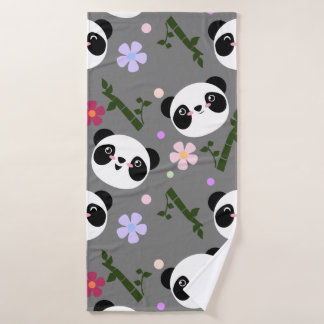 Kawaii Panda over grijs Badhanddoek