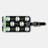 Kawaii Panda Patroon Bamboe in Zwart Wit Groen Bagagelabel (Voorkant horizontaal)