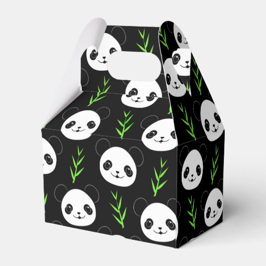 Kawaii Panda Patroon Bamboe in Zwart Wit Groen Bedankdoosjes (Achterkant)