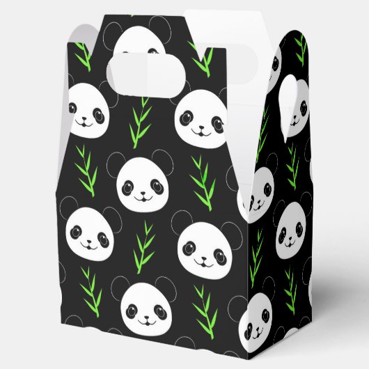 Kawaii Panda Patroon Bamboe in Zwart Wit Groen Bedankdoosjes (Geopend)