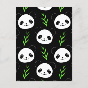 Kawaii Panda Patroon Bamboe in Zwart Wit Groen Briefkaart