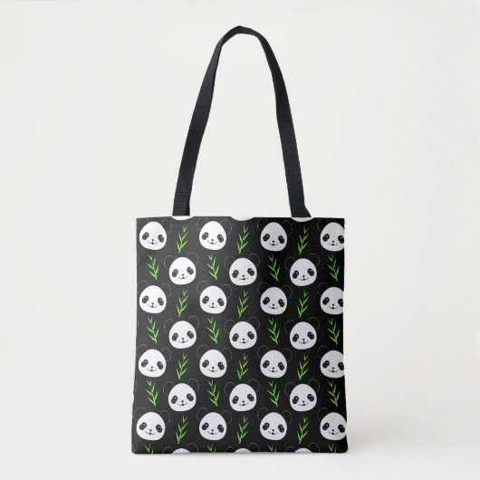 Kawaii Panda Patroon Bamboe in Zwart Wit Groen Draagtas (Voorkant)