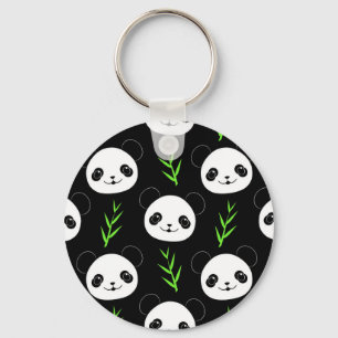 Kawaii Panda Patroon Bamboe in Zwart Wit Groen Sleutelhanger