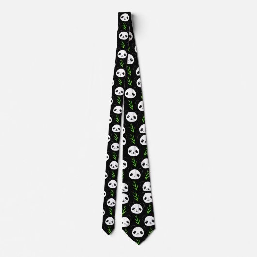 Kawaii Panda Patroon Bamboe in Zwart Wit Groen Stropdas (Achterkant)