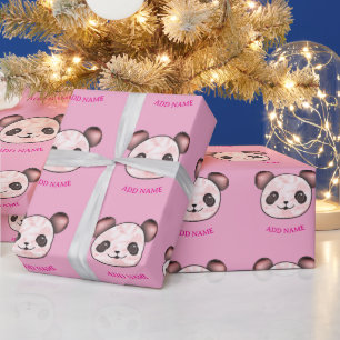 Kawaii panda patroon in roze cadeaupapier