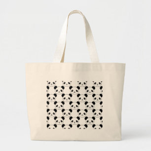 Kawaii Panda-patroon in zwart-wit Grote Tote Bag