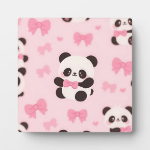 Kawaii Panda Roze Strik Patroon Fotoplaat