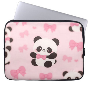 Kawaii Panda Roze Strik Patroon Laptop Sleeve