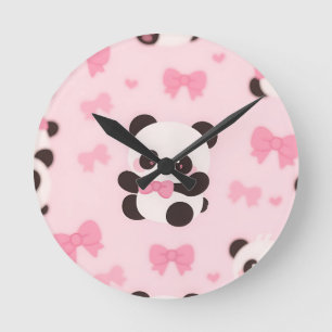Kawaii Panda Roze Strikpatroon Ronde Klok