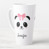 Kawaii panda schattig roze lintje gepersonaliseerd latte mok (Linkerhoek)